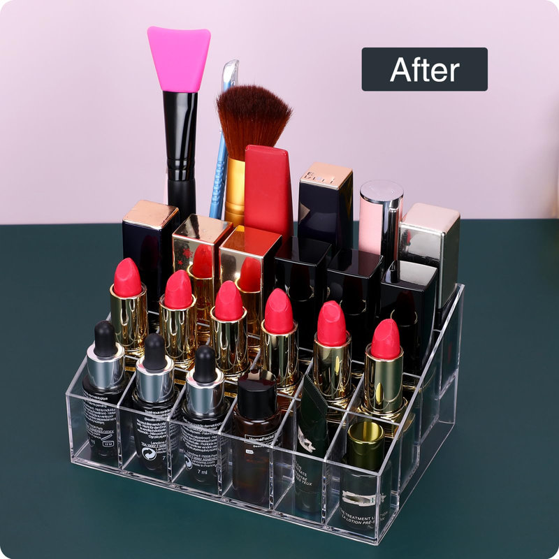 Portable Clear Lipstick Organizer 24 Slot Compact Makeup Storage For Cosmetics